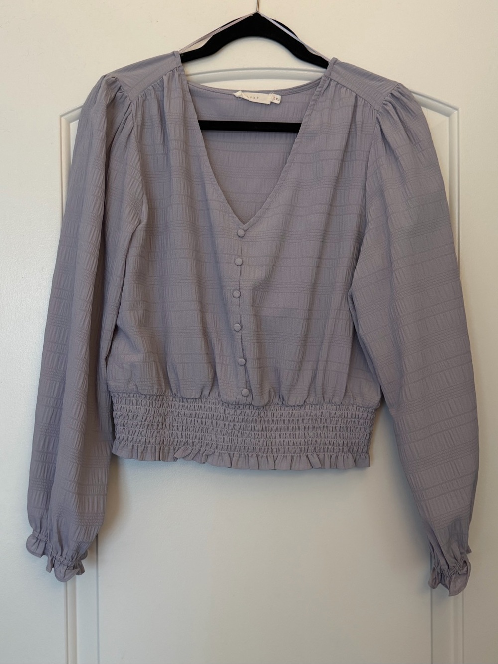 Women's Lavender Button-Front Smocked Hem Blouse - Lush